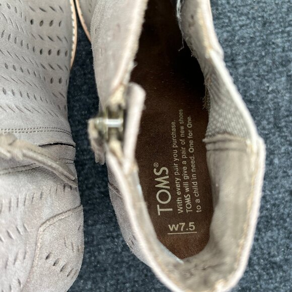 Toms Majorca Peep Toe Booties Womens 7.5 Taupe Suede Perforated Leaf Ankle Boots - Picture 10 of 13